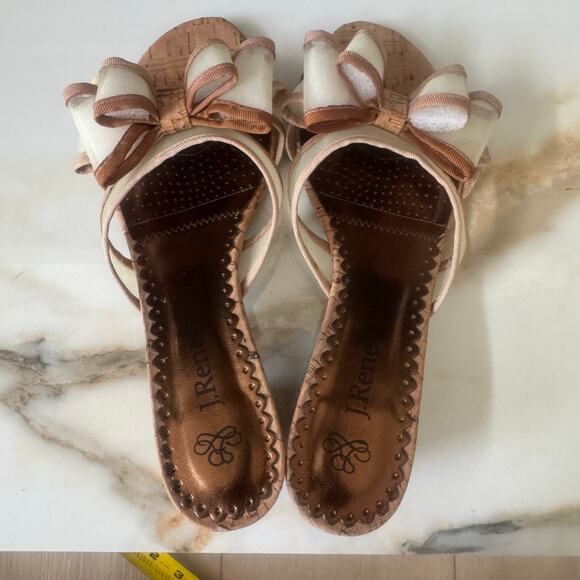 J Renee Freesia Natural Brown Cork Block Heel Mesh Bow Slides Sandals Mules Sz 7 - Picture 10 of 10